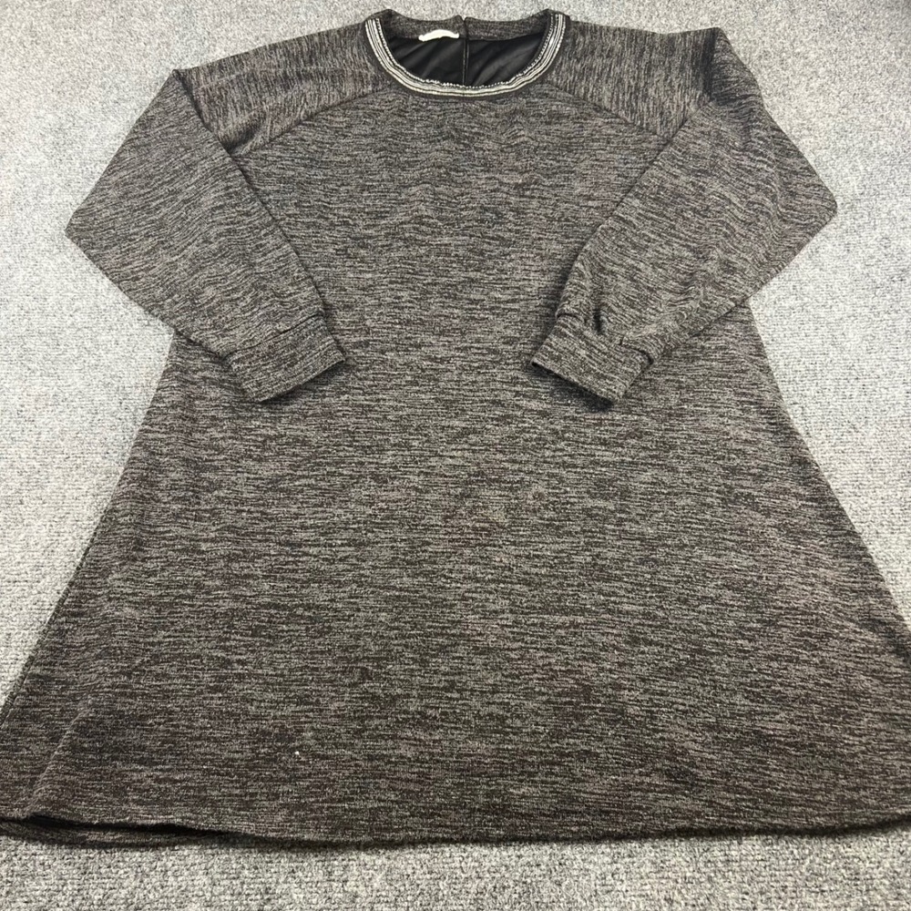 Maurices Gray Marled Knit Mini Dress Beaded Neckline Raglan Long Sleeve Large